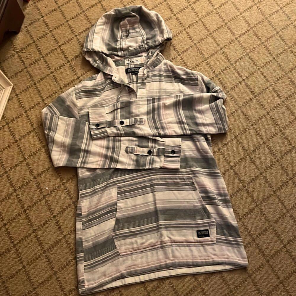 Ezekiel hooded long swim cover up dress w long sleevesand 3 button top NWOT L